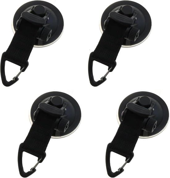 Kraftfulla sugkoppsankare för bilcamping, 4-pack, inklusive säkerhetskrok.