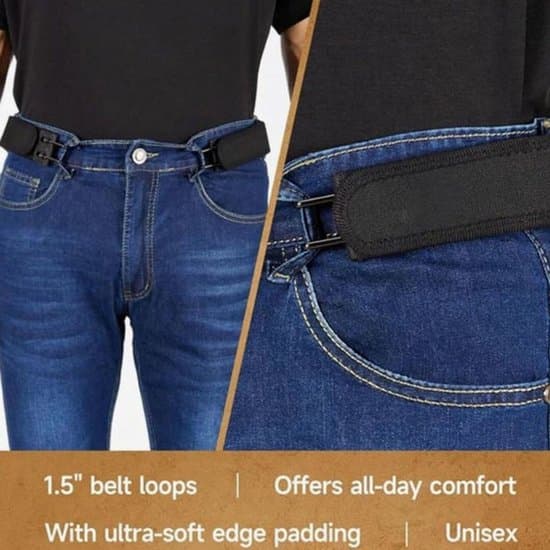 Spændeløst bælte, 2 stk., elastisk bælte, justerbart bælte, elastiske bælter til jeans, behageligt og usynligt, sort