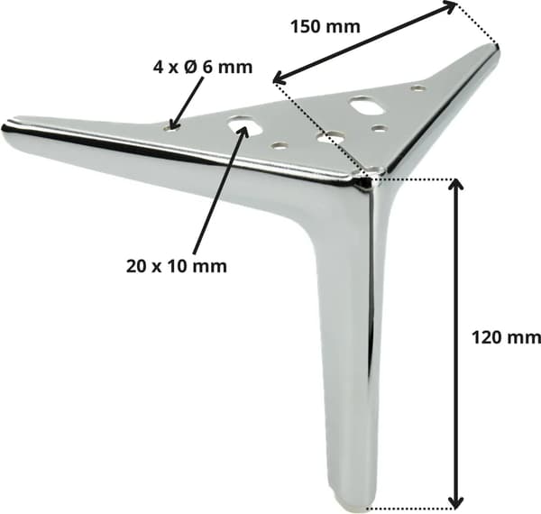 Et sæt med fire møbelben, elegant sølvforkromning, 12 cm.