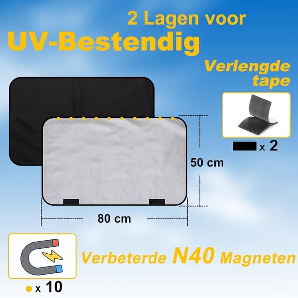 Universal solskærm til børn, solbeskyttelse til sideruder, magnetisk design, reflekterer og absorberer effektivt ultraviolette stråler, 2-pak.