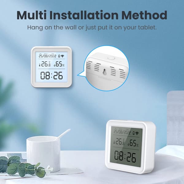 Termometer - Hygrometer - WiFi indendørs termometer og hygrometer - Smart termometer og hygrometer med app-meddelelser - Baggrundsbelyst display
