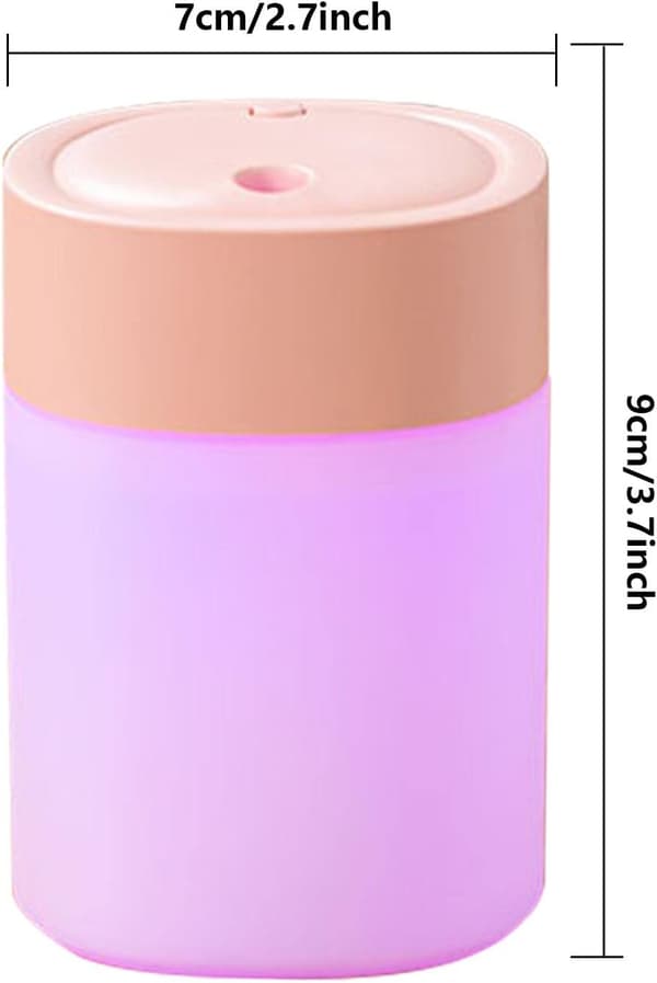 Bærbar mini-luftfugter med LED-natlys, lydløs luftfugter (pink)
