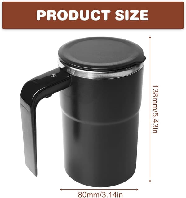 380 ml sort selvomrørende magnetisk kaffekrus med temperaturdisplay