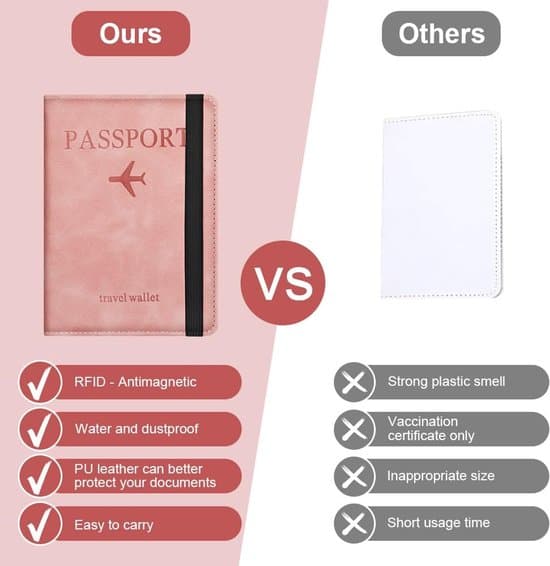 Pasomslag, PU-læder RFID-blokerende pasmappe til mænd og kvinder, klassisk (pink)