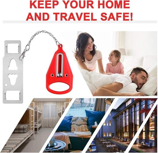 2-pack röda bärbara borrfria resedörrlås för hotellsäkerhet