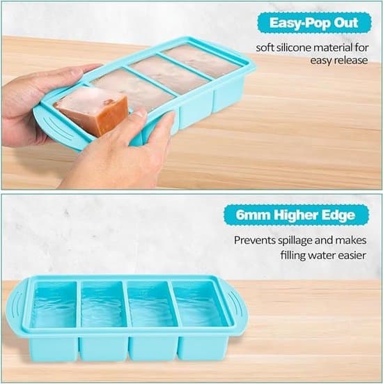 Isbitsformar i silikon - 2-pack 4-facks behållare för barnmat - Grön