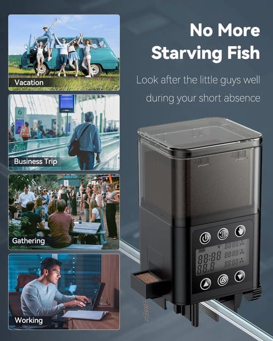 Automatisk fiskefoderautomat - 320 ml - med timer - egnet til piller og pulverfoder - egnet til akvarier og damme - foder let at måle og tilføje