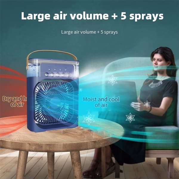 Bærbar USB Mini Aircondition, luftfugter, 7-farvet LED, Blå