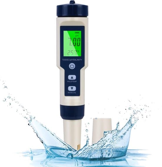 pH-meter, 5-i-1 pH / TDS / EC / salinitet / temperatur vandkvalitetstester, 1 stk.