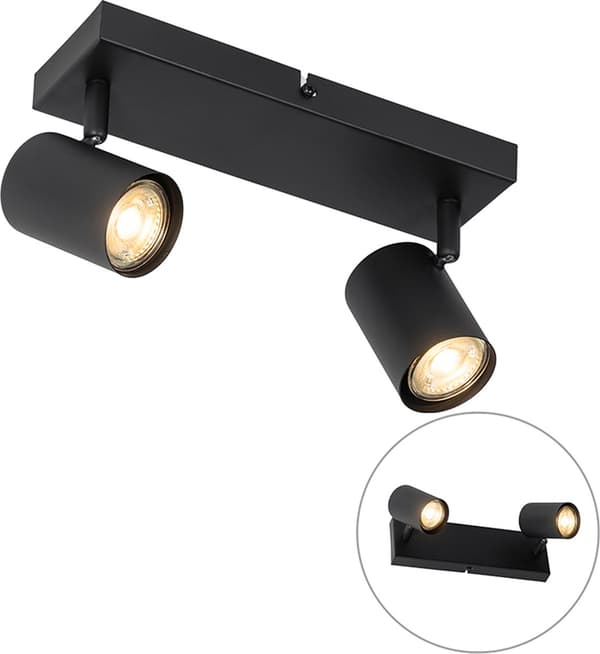 Moderne loftspotlights, overflademonterede dobbeltlamper med 260 mm rørlængde (sort) til stuer og soveværelser