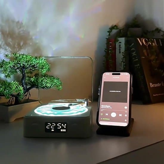 Retro klassinen levysoitin Bluetooth-kaiutin yövalolla, vihreä