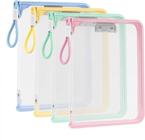 4-pack transparenta vattentäta A4-dokumentmappar med dragkedjor