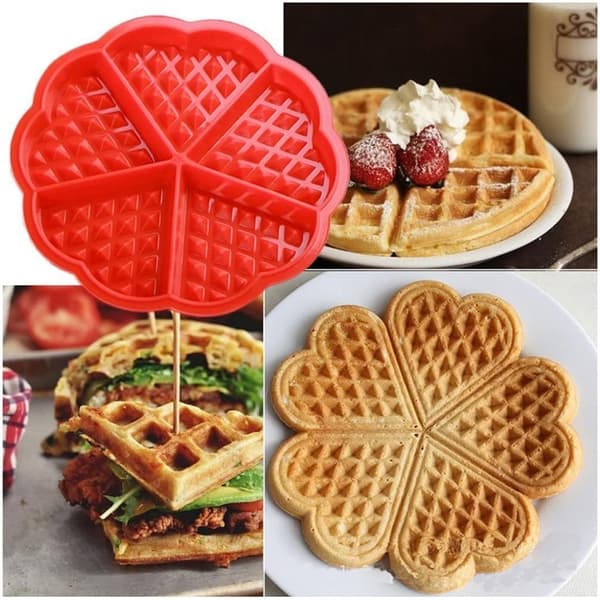 Non-stick silikone vaffelform - 4 hjerteformede vaffelforme - 5 hulrum - muffinform