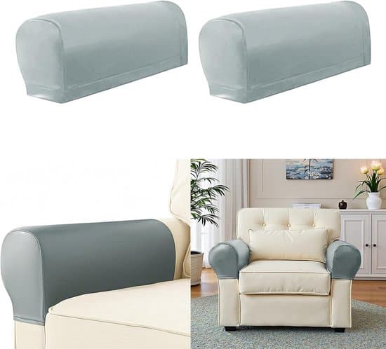 Soffarmstödsskydd - Elastiska sofföverdrag - Skyddsöverdrag - Passar de flesta soffor - Ljusgrå - Polyester