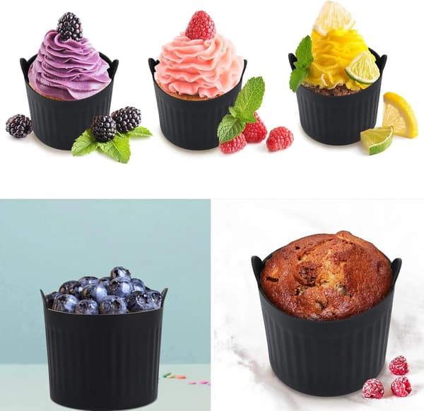 8-delt silikone airfryer gryderet, æggeforme og budding bageforme - sort - 6,6*6,5 (cm)