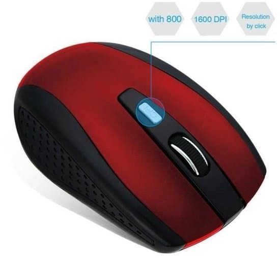 Trådløs mus - Rød - 6 knapper - 1600 DPI - USB