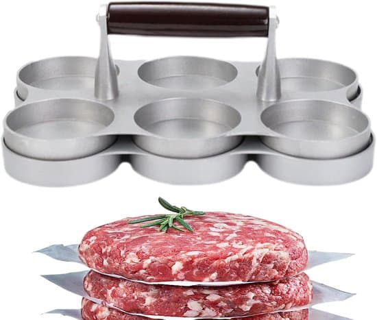 Hamburger Patty Press - Patty Former - Hamburger Maker - 6 Runde Forme - 22 cm Diameter - Sølv