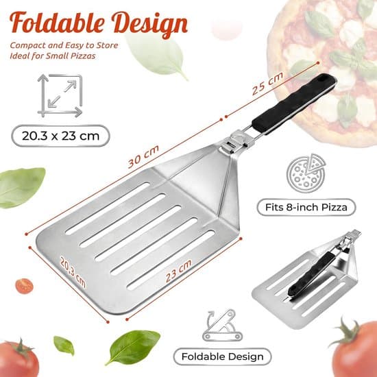 Sammenfoldelig perforeret pizzaspade i rustfrit stål, 20 cm