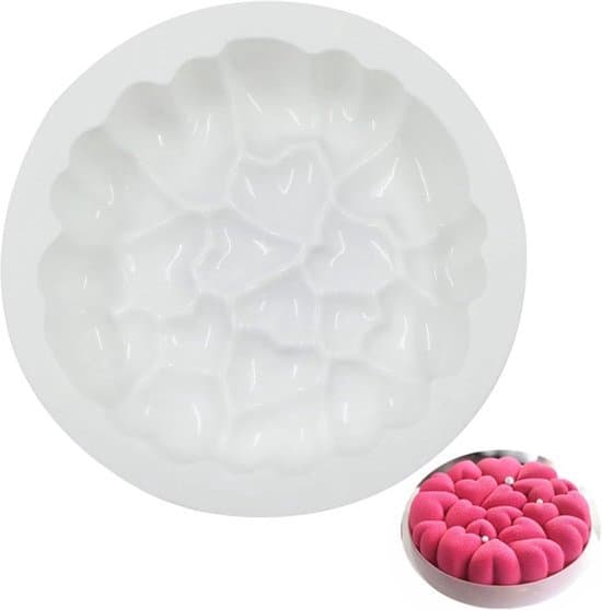 3D Hjerteformet Silikone Mousse Kageform & Bageform - 21 x 21 x 4,5 cm - Hvid