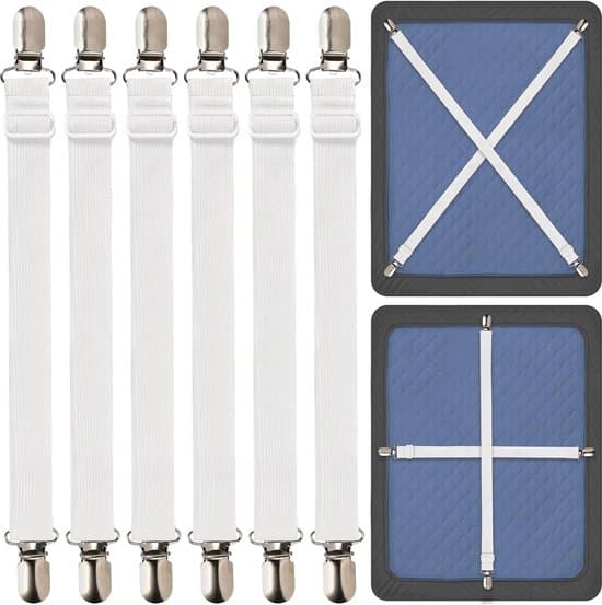 6-pack justerbara 35-100 cm elastiska täcke-/lakanfästen - vit