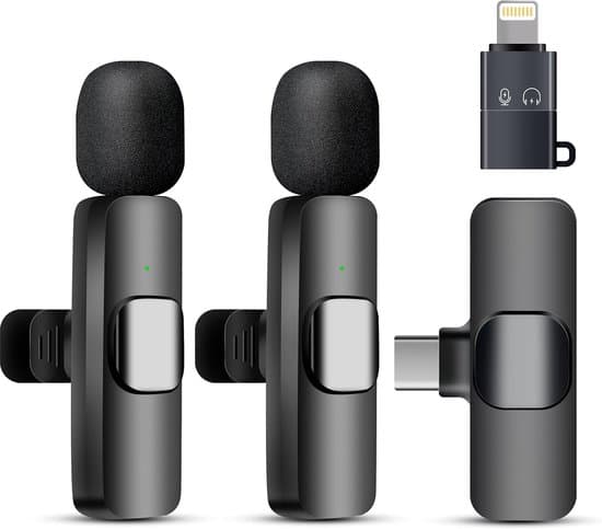 Trådløs Bluetooth Lavalier Minimikrofon til iPhone med LED-display og drejelig klips