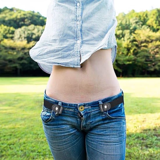 2-delt elastisk bælte uden spænde til kvinder og mænd, usynlig plus size til jeans, sort, S