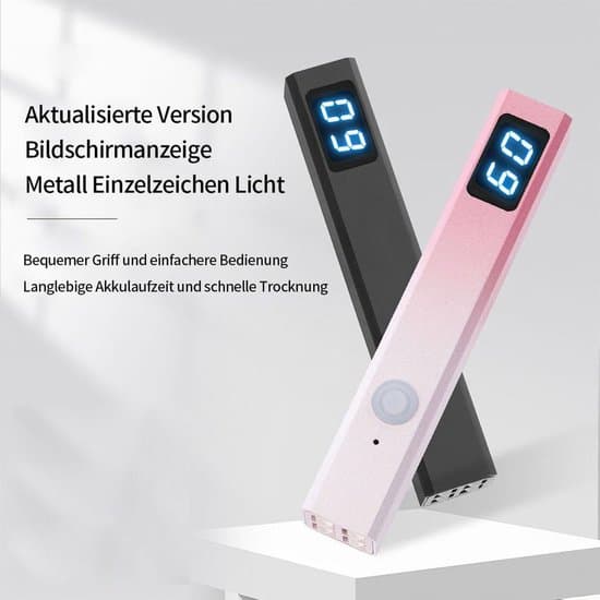Mini UV LED neglelampe, bærbar og genopladelig, med LCD-timer og negletørrefunktion, sort.