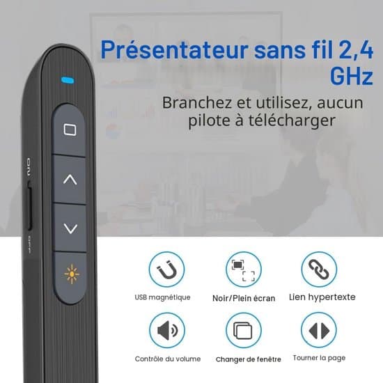 Datorfjärrkontroll för PowerPoint med Hyperlänksvolym – 2,4 GHz USB Trådlös Presentationspekare – Klicker