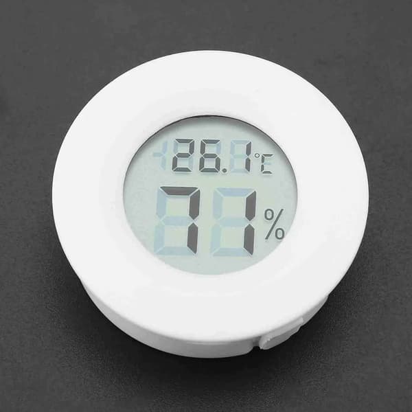 Mini digital LCD-termometer og hygrometer, rundt, specielt designet til krybdyr.