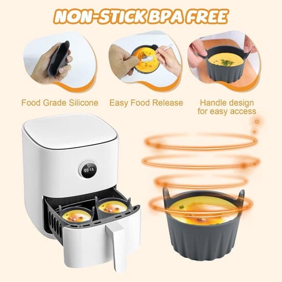 Airfryer æg bageform sæt, 6 stk, genanvendelige silikoneforme (grå)