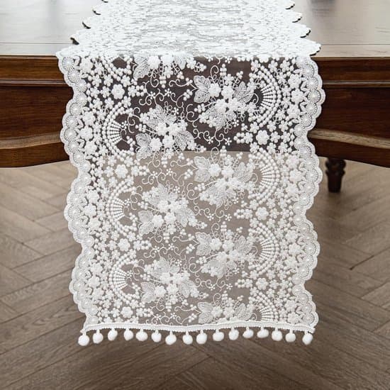 40 x 100 cm Vit 3D Broderad Fransk Spets Bordslöpare