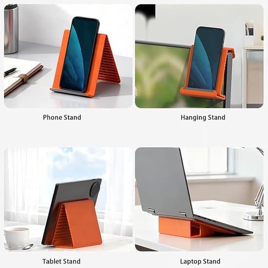 2-pak foldbare fleksible telefon-/tabletstandere i silikone og aluminiumslegering - sort/orange