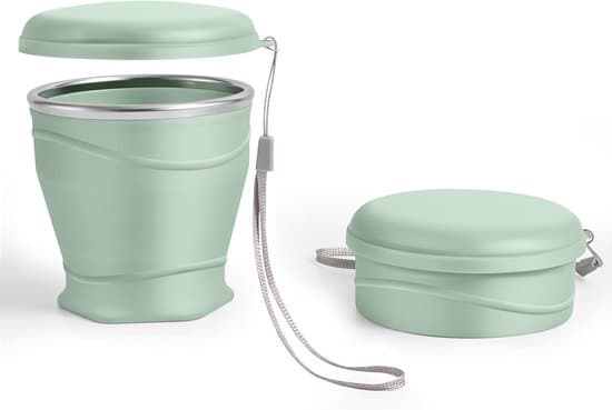 2-pack hopfällbara dricksmuggar i silikon med lock (260 ml, ljusgrön)