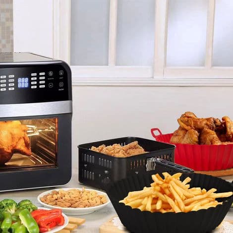 Silikonbelagd airfryer, 8-tums airfryer-korgfoder (röd + svart)