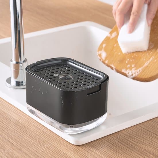 Sæbedispenser med svampeholder - Sæbedispenser - Sort sæbedispenser - Køkken sæbedispenser - ABS-plast - Sort