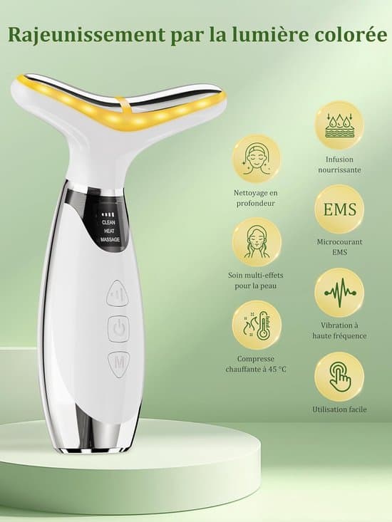 Ansigtsmassager med EMS-mikrostrøm, varme og 7 LED-lysterapi til opstramning af huden
