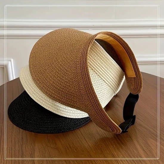 Dame Solhat - Stråhat med Bred Skygge - Sammenfoldelig Sommer Strandhat - Khaki