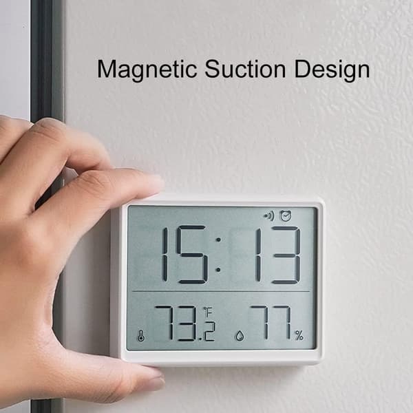 Digital termometer och hygrometer, liten LCD-väckarklocka - vit
