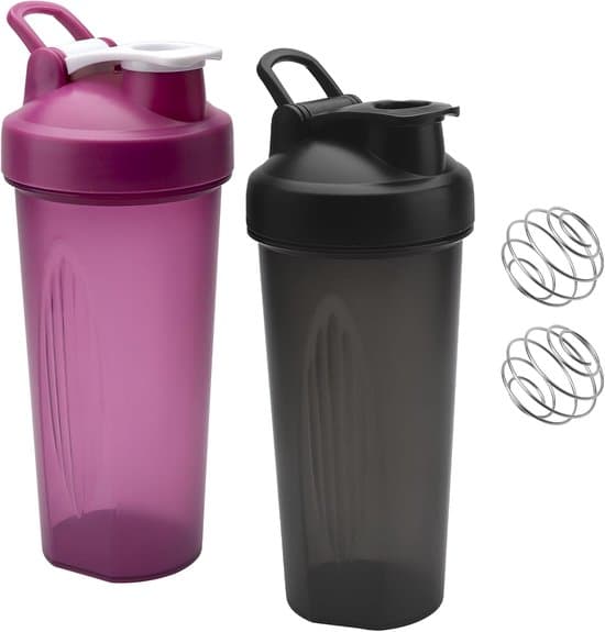 Proteinpulvershaker, 600 ml med vispboll, läckagesäker, 2-pack