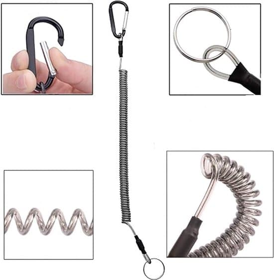 12-pack infällbart spiralfjädernyckelringset med karbinhake - 6 färger