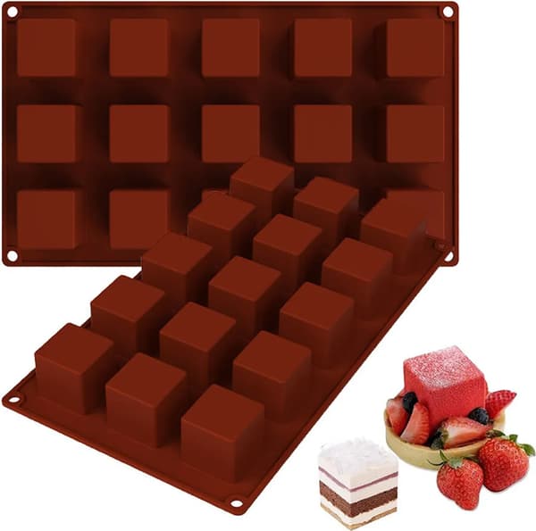 Firkantede silikoneforme, 2-pak mousse kage bageforme, velegnet til desserter, cheesecakes, trøfler mv.