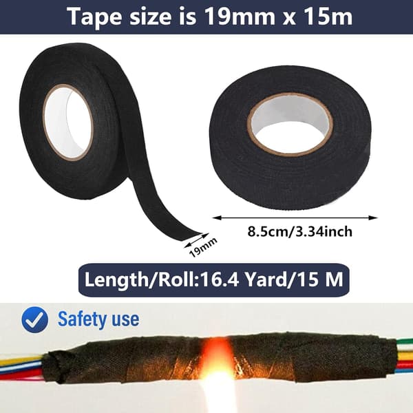 4 ruller sort stoftape - til bilens ledningsnet - 19mm x 15m