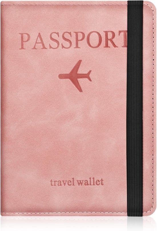 Pasomslag, PU-læder RFID-blokerende pasmappe til mænd og kvinder, klassisk (pink)