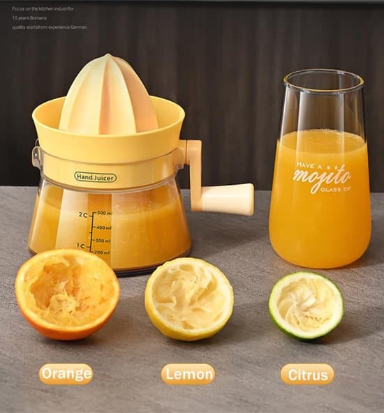 Manuel citruspresser med håndsving til citron, appelsin, lime, grapefrugt - Ergonomisk
