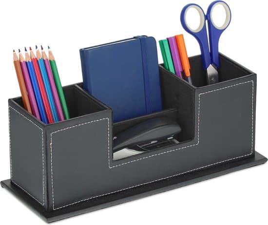 Penholder - Kunstlæder - 4 rum - Skrivebordsopbevaringsboks - Sort