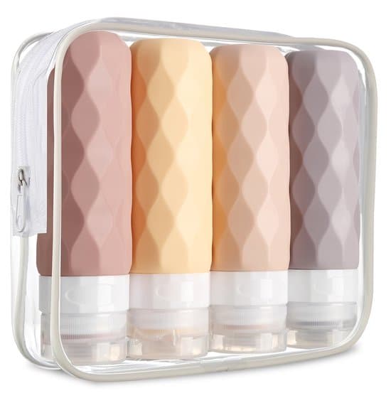 Resevattenflaskset - 4-pack 90 ml silikonflaskor - Med förvaringslåda - Rese-/kosmetiktillbehör