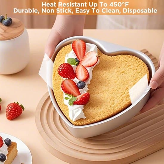 60 ark 20 cm hjärtformat non-stick bakplåtspapper med dragflikar, vit