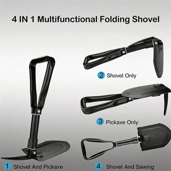 Fällbar spade 58 cm, snöspade, 50# extra robust, högkvalitativ multifunktionell kolstålspade