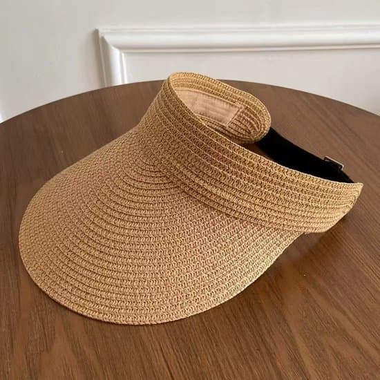 Dame solhat, strå, UPF 50+, foldbar, visir, Khaki, One size