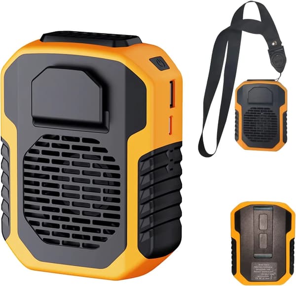 Bærbar håndholdt ventilator (orange), mini taljeventilator, 2-i-1 ventilator, 3 vindhastigheder, USB-interface